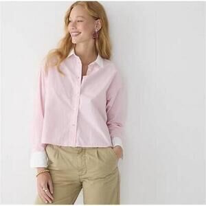 J.CREW Women’s Relaxed-fit Cropped end-on-end Cotton Shirt in Pink EOE-Size 2